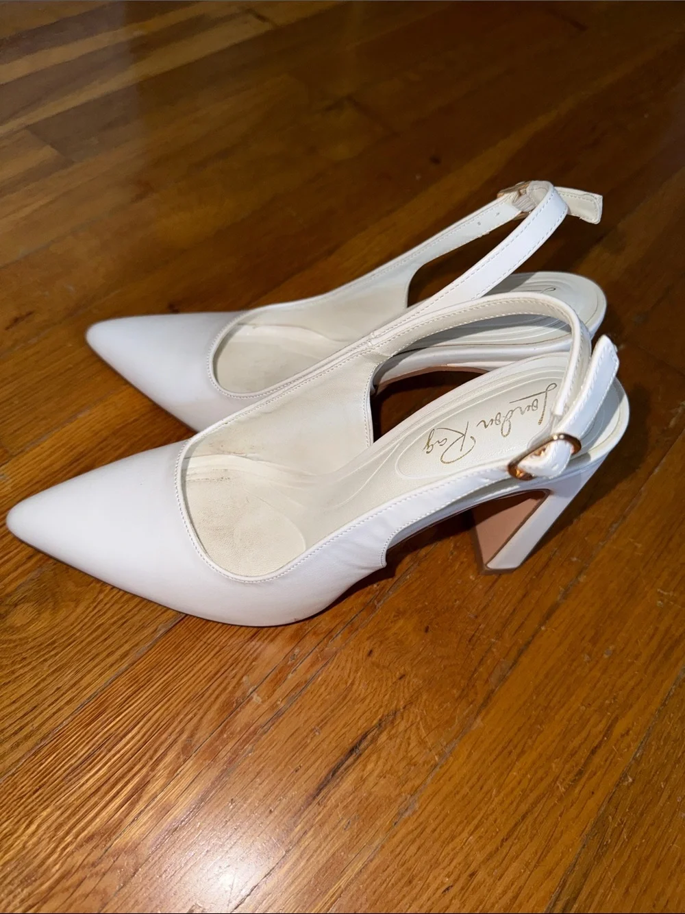 Slingback Pointed Pumps in Ivory by Andrea Rey